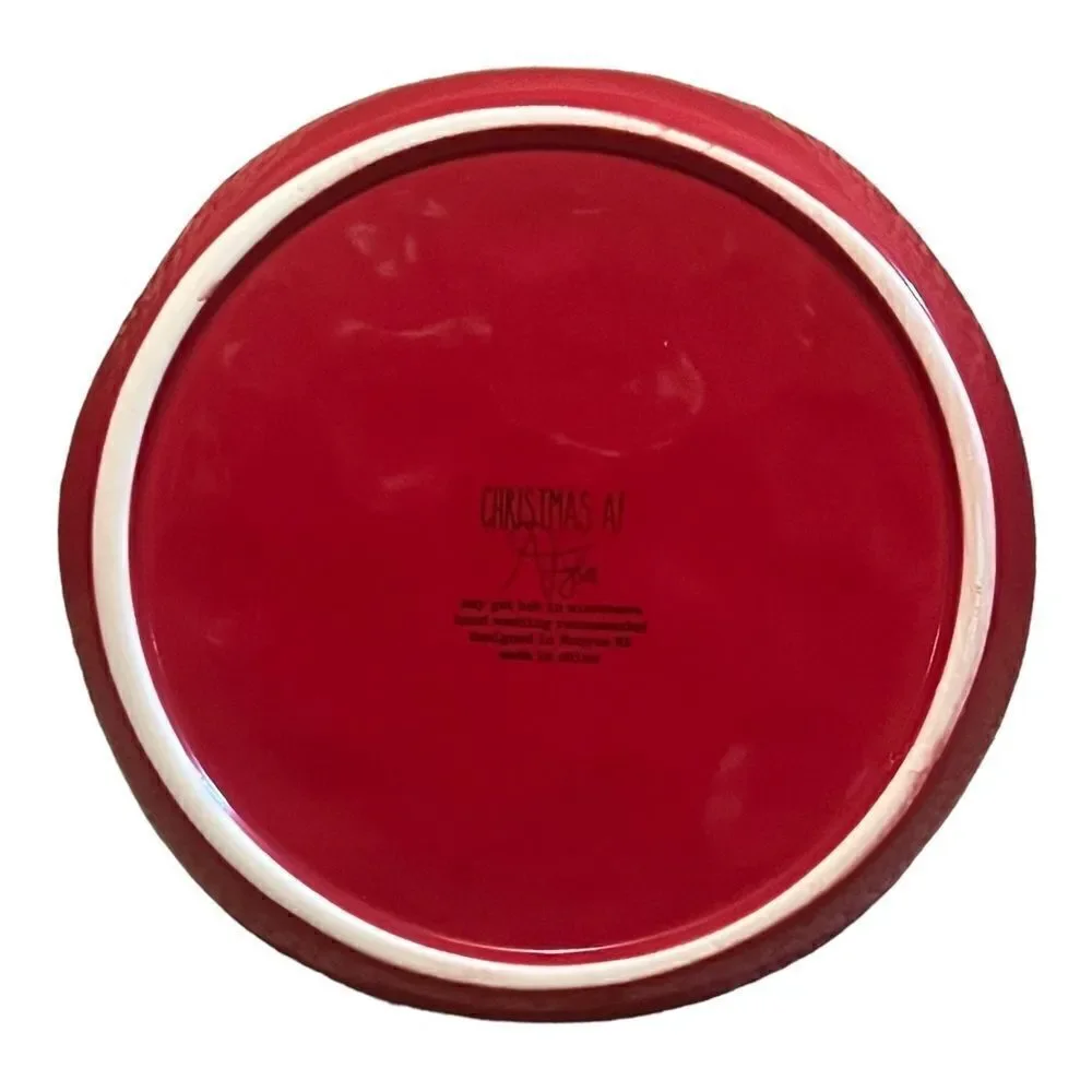 Christmas AF Lot of Four Red Holiday Salad Plates Ceramic Jolly Cheer Joy Holly